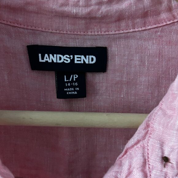 Lands' End Top Size Large 100% Linen Button Up Long Sleeve Pink Shirt Women's - Picture 5 of 7